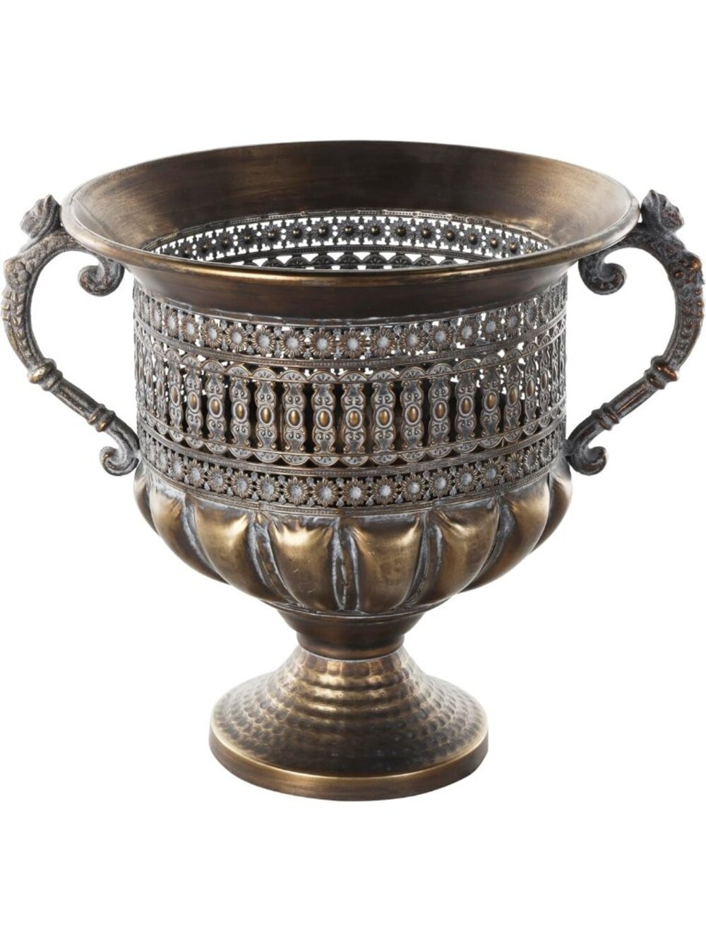 Urn-Shaped Metal Decorative Vase with Cut Outs - 12" Centerpiece for Home Decor